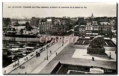 Cartes postales Le Havre Ensemble de la Place Gambetta du Bassin du Commerce et du Bassin du Roy