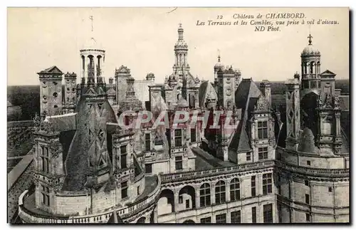 Cartes postales Chateau de Chambord Les Terrasses et les Combles vue prise a vol d&#39oiseau