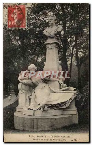 Ansichtskarte AK Paris Le Parc Monceau Statue De Guy De Maupassant
