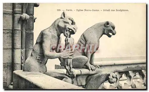 Cartes postales Paris Eglise Notre Dame Detail des Sculptures Gargouilles Diable