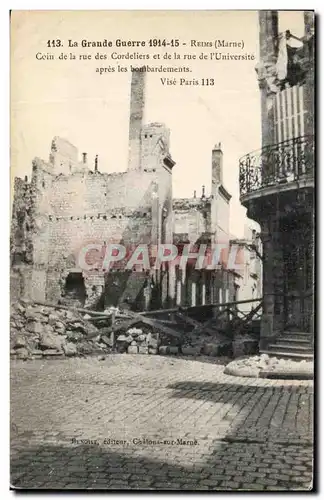 Cartes postales La Grande Guerre Reims Coin de la rue des Cordeliers et de la rue de L&#39Universite apres les b