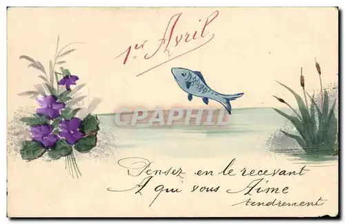 Cartes postales Fantaisie 1er avril poisson (dessin a la main)