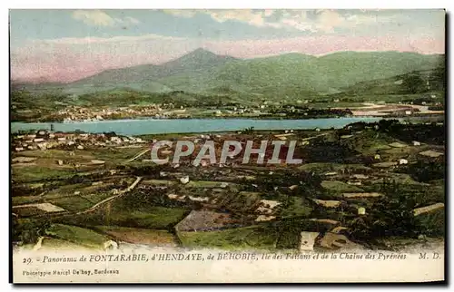 Cartes postales Panoroma de Fontarabie d'Hendaye de Behobie Ile des Faisans et de la Chaine des Pyrenees