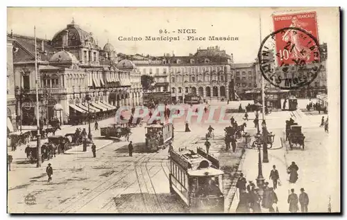 Cartes postales Nice Casino Municipal Place Massena Tramways