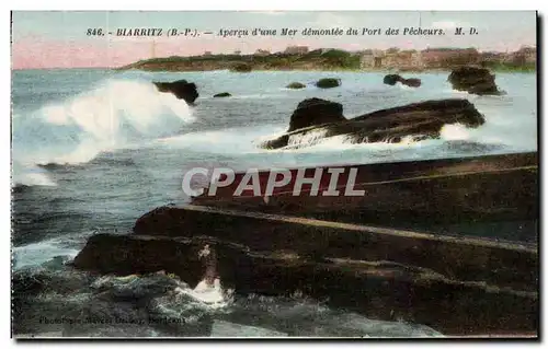 Cartes postales Biarritz Apercu d&#39une Mer demontee du Port des Pecheurs