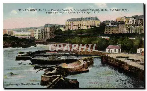 Ansichtskarte AK Biarritz Pont Des Pecheurs Eglise Sainte Eugenie Hotel d&#39Angleterre Casino Bellevue et Casino