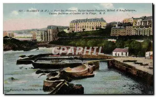 Cartes postales Biarritz Pont Des Pecheurs Eglise Sainte Eugenie Hotel d'Angleterre Casino Bellevue et Casino