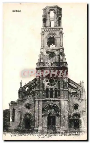 Cartes postales Reims Eglise Saint Andre Bombardee Et Incendiee Par Les Allemands Militaria