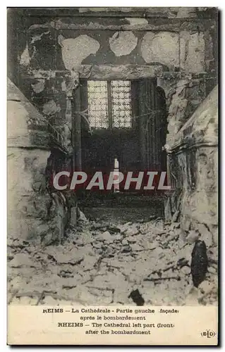 Cartes postales Reims La Cathedrale Partie gauche apres le bombardement Militaria