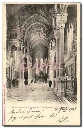 Cartes postales Lyon Vue d&#39ensemble de l&#39interieur de la basilique de Nd de Fourviere