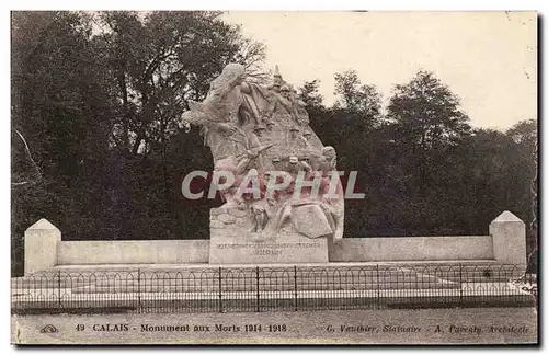 Cartes postales Calais Monument aux Morts 1914 1918 Militaria