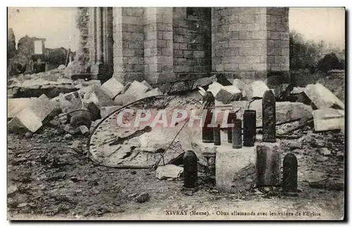 Cartes postales Xivray Obus allemands avec les ruines de L'Eglise Militaria