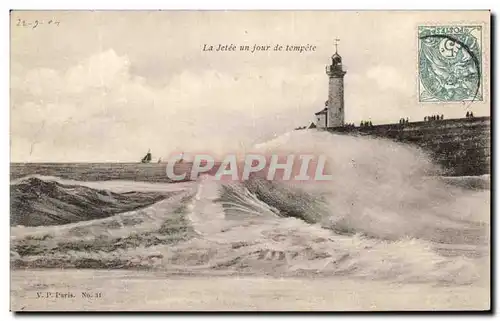 Ansichtskarte AK La Jetee Un Jour De Tempete Phare