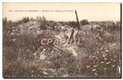 Cartes postales Bataille De Verdun Ruines De l'Eglise De Feury Militaria