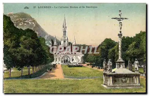 Ansichtskarte AK Lourdes Le Calvaire Breton Et La Basilique