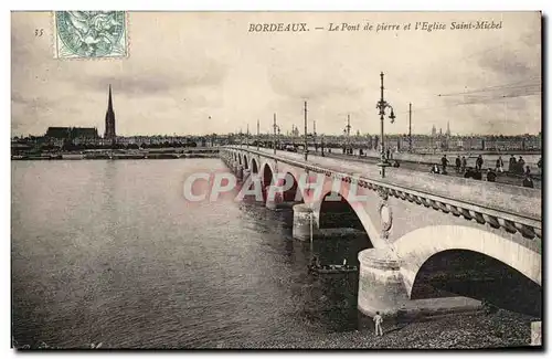 Cartes postales Bordeaux Le Pont de Pierre et L'Eglise Saint Michel
