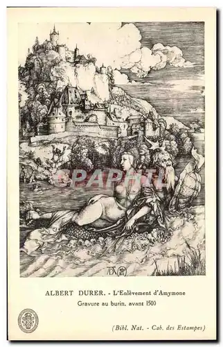 Cartes postales Albert Durer L&#39enlevement d&#39Amymone Gravure au Burin Avant 1500