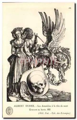 Cartes postales Albert Durer Les Armoiries a la Tete de mort Gravure au Burin 1503