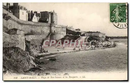 Ansichtskarte AK Saint Malo Plage De Bon Secours Et Les Remparts