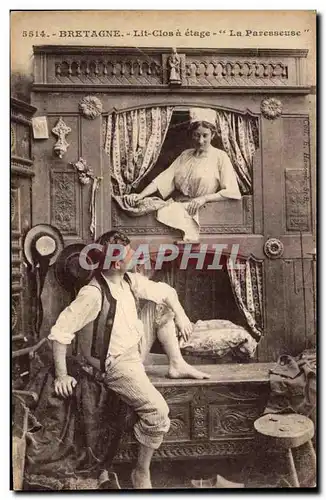 Cartes postales Bretagne Lit Clos a Etage La Paresseuse Folklore Costume