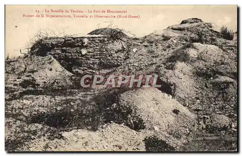 Cartes postales La Bataille De Verdun Le Fort De Douaumont Ruines De La Superstructure Tourelle et observatoire