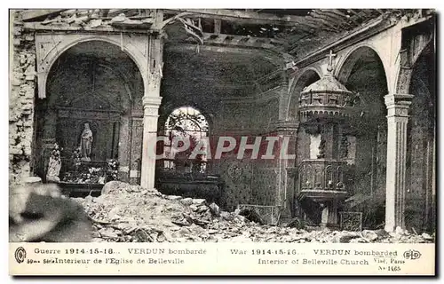 Cartes postales Verdun bombarde Interieur de l'eglise de Belleville Militaria