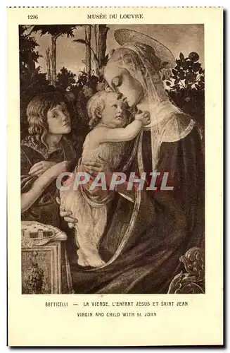 Cartes postales Musee Du Louvre Botticelli La Vierge L&#39Enfant Jesus Et Saint Jean