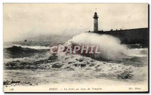 Ansichtskarte AK Brest La Jetee un Jour de Tempete Phare