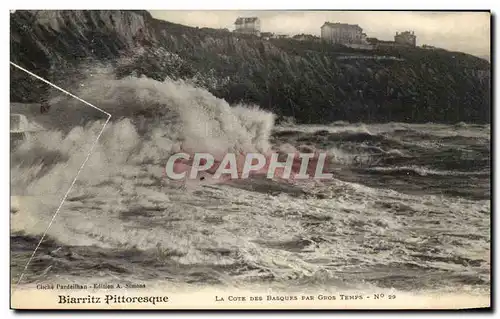 Cartes postales Biarritz Pittoresque la Cote Des Basques par gros temps