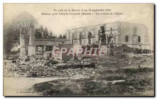 Cartes postales Baille de la Marne Huiron pres Vitry le Francois Les ruines de l&#39Eglise Militaria