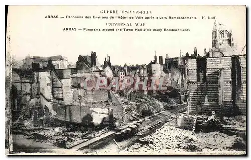 Cartes postales Arras Panorama des Environs de l&#39Hotel de Ville apres divers Bombardements Militaria