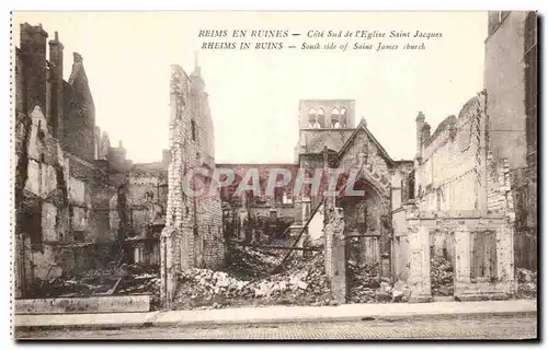 Ansichtskarte AK Reims En Ruines Cote Sud de L&#39Eglise Saint Jacques Militaria