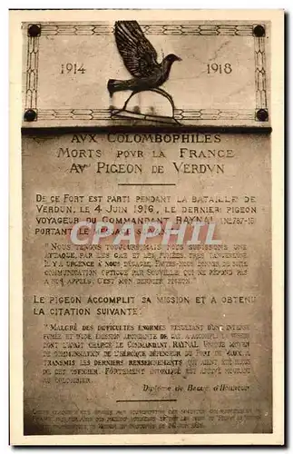 Ansichtskarte AK Fort De Vaux Plaque du Pigeon du Fort Colombe Colombophile Militaria