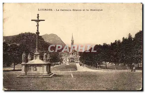 Ansichtskarte AK Lourdes Le calvaire Breton et la Basilique