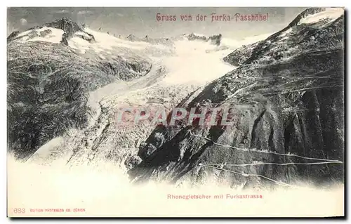 Cartes postales Gruss von der Furka Passhohel Rhonegletscher mit Furkastrasse