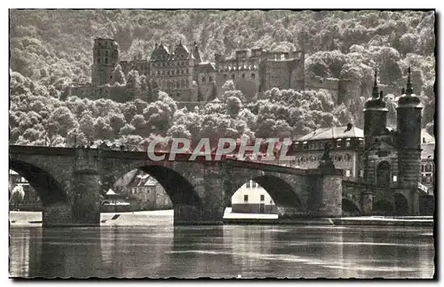 Moderne Karte Heidelberg Morgensonne ober Brucke und Schloss