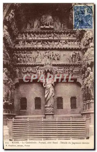 Cartes postales Reims La Cathedrale Portail cote Nord Details du Jugement dernier