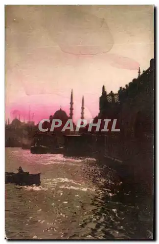 Cartes postales Le Coucher du soleil sur Stamboul La Mosquee yeni Djami et le nouveau pont Turquie