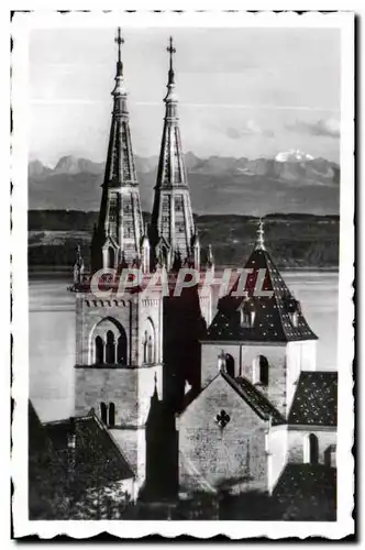 Moderne Karte Neuchatel La Collegiale et les Alpes