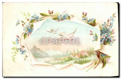 Chromo Fleurs colombe