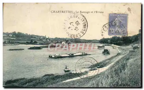 Ansichtskarte AK Chartrettes Le Barrage et l&#39Ecluse Peniche