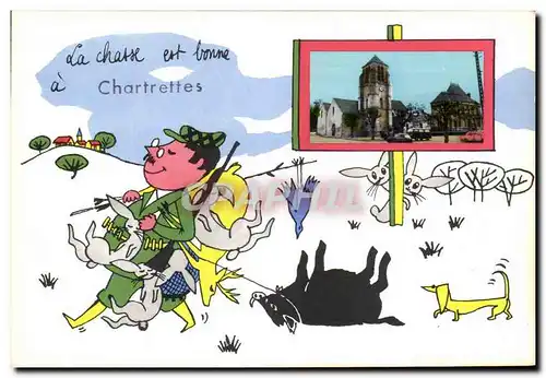 Cartes postales moderne Chartrettes La chasse sanglier Chien lapins