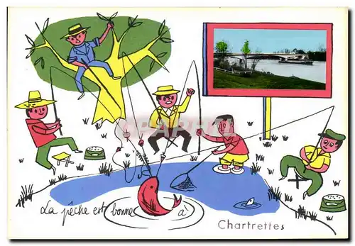 Cartes postales Chartrettes La peche pecheurs