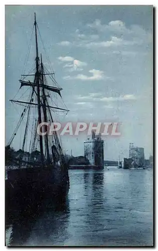 Ansichtskarte AK Sortie du Port de La Rochelle au clair de lune Bateau