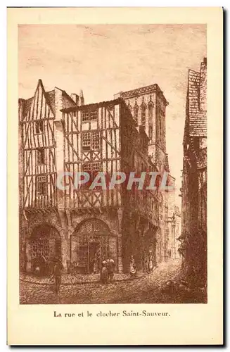 Cartes postales La rue et le clocher Saint Sauveur La Rochelle