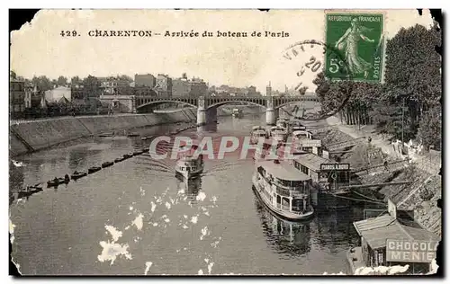 Cartes postales Charenton Arrivee du bateau de Paris Peniches
