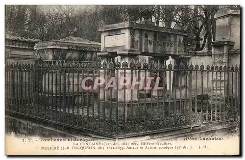 Cartes postales Tombeaux Historeques La Fontaine Celebre Fabuliste Moliere Pocquelin Paris Pere Lachaise