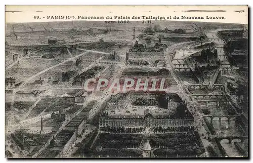 Cartes postales Paris Panorama Du Palais Des tuileries Et Du Nouveau Louvre