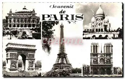 Cartes postales moderne Souvenir de Paris Tour Eiffel opera Sacre Coeur Notre Dame