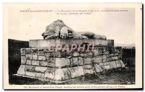 Cartes postales Fleury devant Douaumont Le Monument de la Chapelle Sainte Fine Militaria Lion